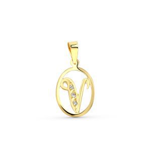 18K COLGANTE ORO AMARILLO LETRA V CON CIRCONITAS