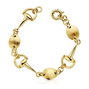18K PULSERA ORO AMARILLO ESTRIBOS 14 MM PESO 14.75 GR LONGITUD 19.5 CM