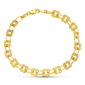 18K PULSERA ORO AMARILLO FLORES 19CM ANCHO 7 MM