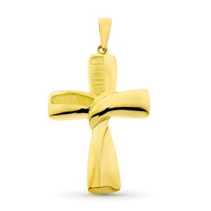 18K CRUZ ORO AMARILLO HUECA LISA 34X22 MM