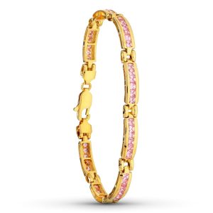 18K PULSERA ORO AMARILLO TRAMOS PIEDRAS ROSA