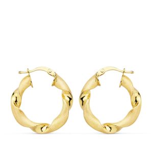 18K AROS ORO AMARILLO MATE Y BRILLO HUECOS 24 X 4 MM