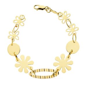 18K PULSERA ORO AMARILLO FLORES CHAPITAS 20CM