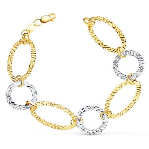 18K PULSERA ORO BICOLOR ESLABONES MARTILLADOS. ANCHO 18 MM LARGO 20CM