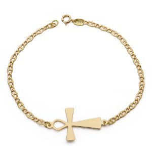 18K PULSERA ORO AMARILLO CRUZ DE LA VIDA 19CM