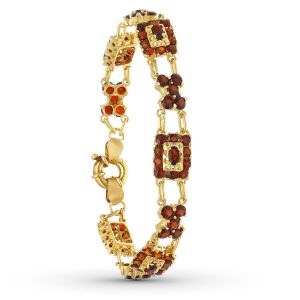 18K PULSERA ORO AMARILLO GRANATES 19CM