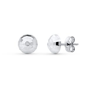 18K PENDIENTES ORO BLANCO MEDIA BOLA TALLADA 6 MM