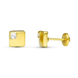 18K PENDIENTES ORO AMARILLO TUERCA CUADRADOS 6X6 MM