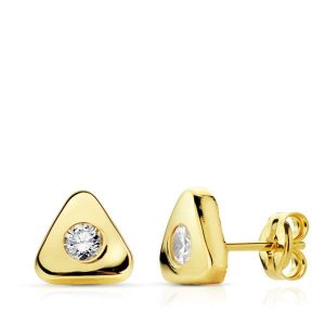 18K PENDIENTES ORO AMARILLO TRIANGULO CIRCONITA7X7 MM CIERRE PRESION