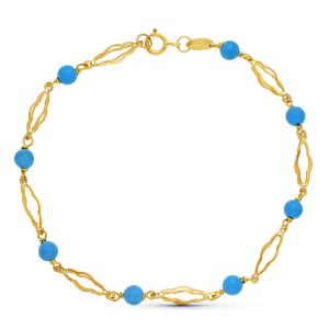 18K PULSERA ORO AMARILLO TURQUESA 4 MM 18.5CM