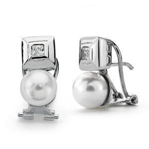 18K PENDIENTES PERLA CULTIVADA 7 MM14X7 MM ORO BLANCO CIERRE OMEGA