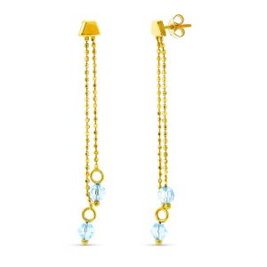18K PENDIENTES ORO AMARILLO 2 CADENAS CON PIEDRA AGUAMARINA PRESIÓN