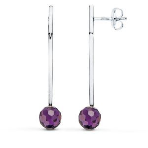 18K PENDIENTES ORO BLANCO LARGOS BOLA 8 MM PRESIÓN