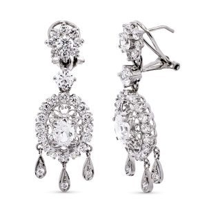 18K PENDIENTES ORO BLANCO LARGOS CIRCONITA 42X14 MM CIERRE OMEGA