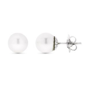 18K PENDIENTES ORO BLANCO Y PERLA AUSTRALIANA 9 MM CIERRE PRESION