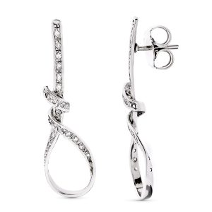 18K PENDIENTES ORO BLANCO LARGOS NUDO CIRCONITA 41X12 MM PRESIÓN