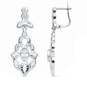 18K PENDIENTES ORO BLANCO CUBANAS 38X14 MMM CIERRE CATALAN