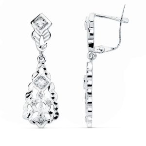 18K PENDIENTES ORO BLANCO CUBANAS 30X9 MM CIERRE CATALAN