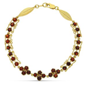 18K PULSERA ORO AMARILLO Y GRANATES 19CM