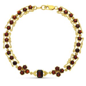 18K PULSERA ORO AMARILLO Y GRANATES 19CM