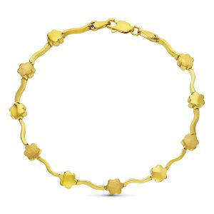 18K PULSERA ORO AMARILLO FLORES MATE Y BRILLO