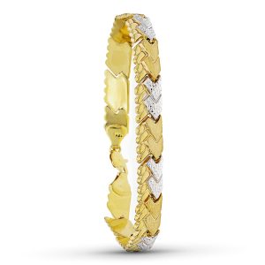 18K PULSERA ORO BICOLOR ESTAMPADA CIRCONITAS. 19CM
