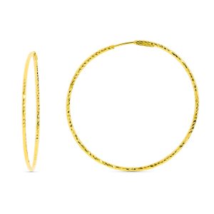 18K PENDIENTES AROS ORO AMARILLO DIAMANTADOS. 40X1.50 MM