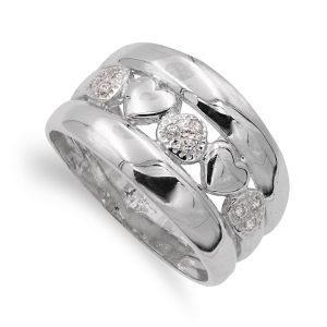 18K SORTIJA ORO BLANCO CORAZONES Y CIRCONITAS. ANCHO: 12 MM