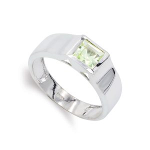 18K SORTIJA ORO BLANCO CON OLIVINA. ANCHO: 6 MM
