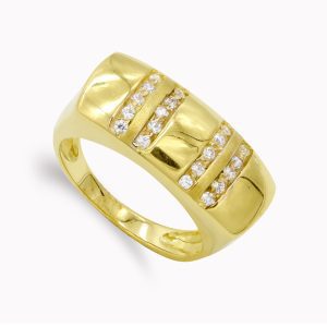 18K SORTIJA ORO AMARILLO MACIZA CON CIRCONITAS. ANCHO: 9 MM