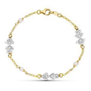 18K PULSERA ORO BICOLOR PERLA 18CM