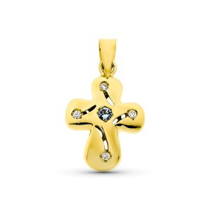 18K CRUZ ORO AMARILLO LISA CIRCONITA 20X14 MM
