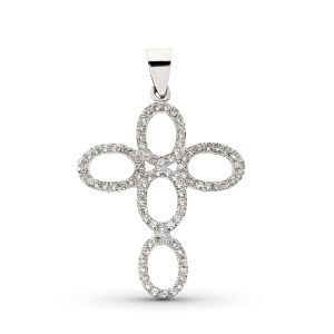 18K CRUZ ORO BLANCO CON CIRCONITA 35X26 MM