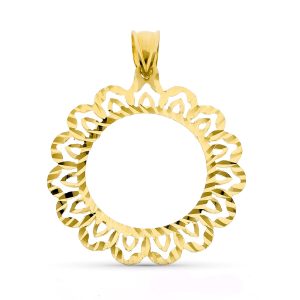 18K PLACA CERCO DE MONEDA ORO AMARILLO 18 MM TALLADO