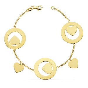 18K PULSERA ORO AMARILLO ROLO CORAZONES 19CM 8.95 GR