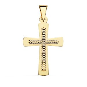 18K CRUZ ORO AMARILLO SIN CRISTO TALLADA. 34 X 22 MM