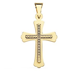 18K CRUZ ORO AMARILLO TALLADA 34X22 MM