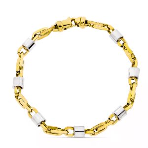 18K PULSERA ORO BICOLOR ESLABONES ANCHO 5 MM LARGO 19.50CM