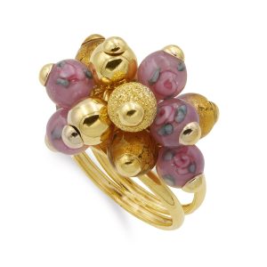 18K SORTIJA ORO AMARILLO DOBLE CON BOLITAS DE MURANO. ANCHO MOTIVO 22X15 MM