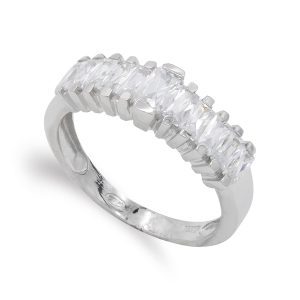 18K SORTIJA ORO BLANCO BARRAS EN ESCALERA CON CIRCONITAS. ANCHO: 6,5 MM
