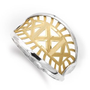 18K SORTIJA ORO BICOLOR MOTIVOS CALADOS. ANCHO: 14 MM