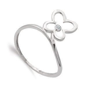 18K SORTIJA ORO BLANCO MARIPOSA 9X9 MM Y CIRCONITA ANCHO MOTIVO 11 MM