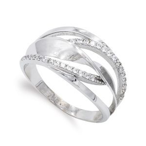 18K SORTIJA ORO BLANCO CALADA CON CIRCONITAS. ANCHO: 12 MM