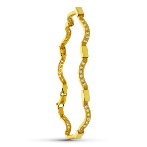 18K PULSERA ORO AMARILLO ONDAS ORO Y CIRCONITAS