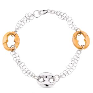 18K PULSERA BICOLOR ORO BLANCO Y ORO ROSA NUDO BARCO