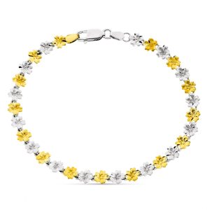 18K PULSERA BICOLOR FLORES ANCHO 6 MM LARGO 19CM