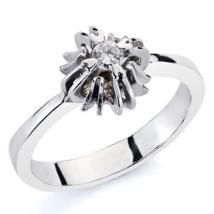 18K SOLITARIO ORO BLANCO DIAMANTE TALLA BRILLANTE 0.100 QTS. ANCHO: 9MM. ALTO: 7MM