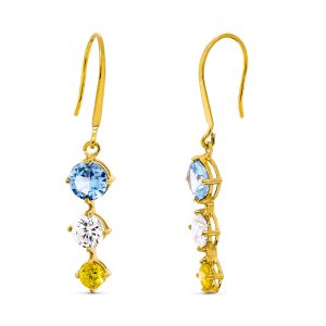 18K PENDIENTES ORO AMARILLO CON PIEDRAS COLOR 24X8 MM CIERRE GANCHO