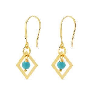 18K PENDIENTES ORO AMARILLO CUADRADO CORAL O TURQUESA 30X14 MM CIERRE GANCHO