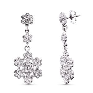 18K PENDIENTES ORO BLANCO CIRCONITA FLORES 36X14 MM CIERRE PRESION